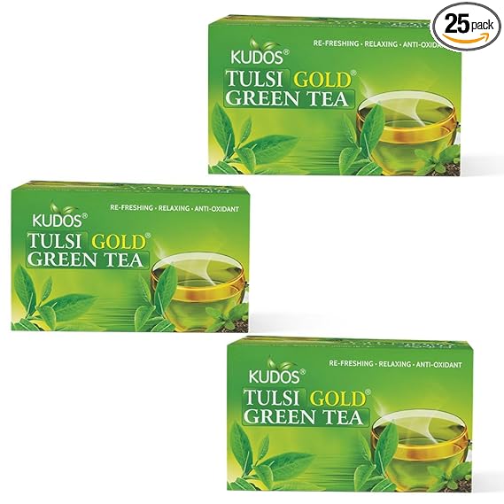 Kudos TULSI GOLD GREEN TEA 25 Tea Bag Pack of 3